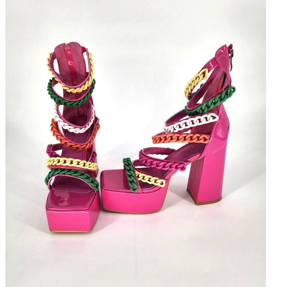 Azalea Wang Pink Corrine Chain Link Platform Sandals Size 7 - Picture 1 of 16